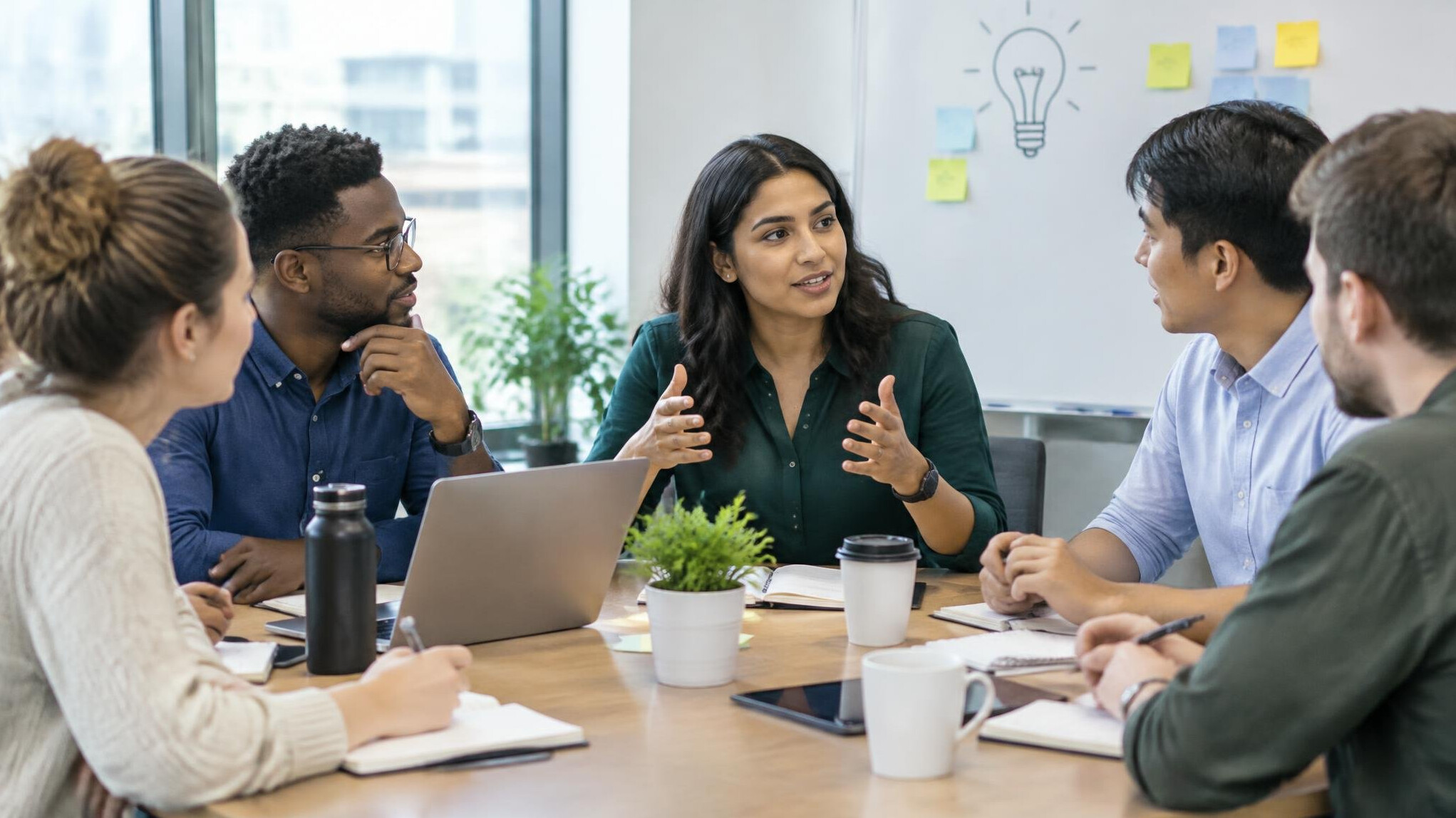 team discussing ideas in meeting