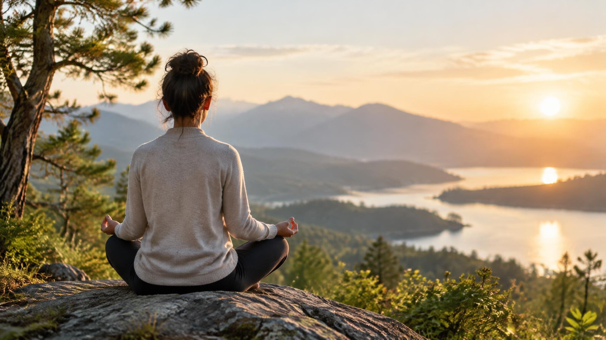 person meditating in nature