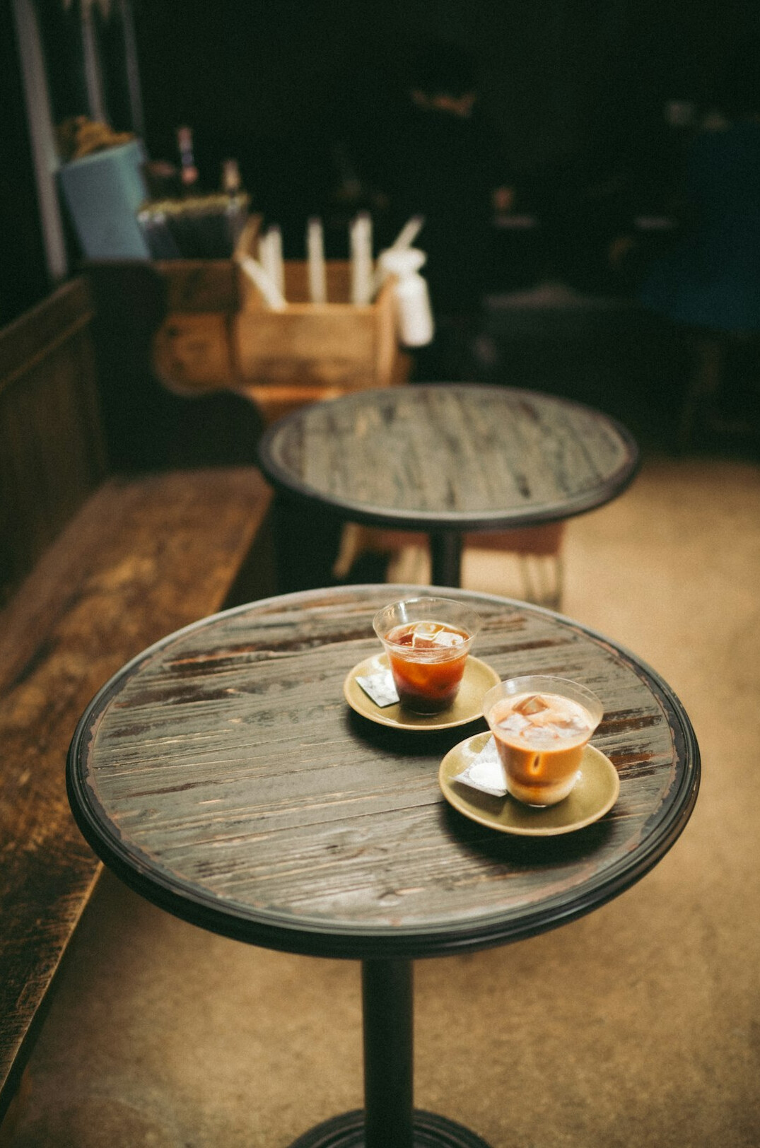 Two cups of coffee on a cafe table