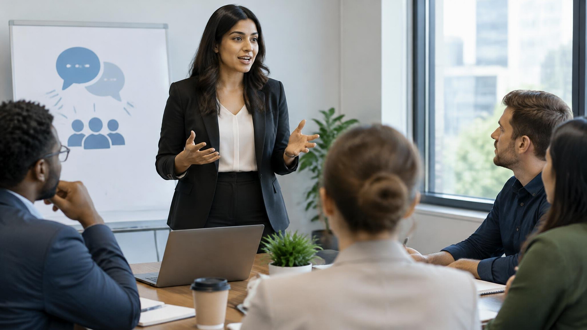 person speaking in meeting